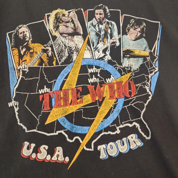 The Who Mens Black Vintage Tour Graphic Tee Shirt Band Image Short Sleeve, sz LG - Picture 4 of 7